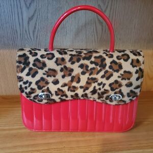Leopard Print and Red Handbag